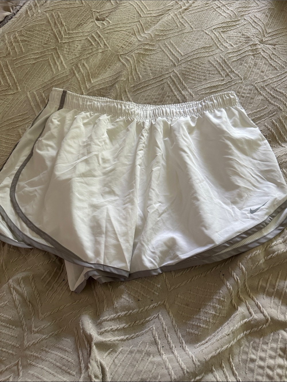 Nike White Women’s Athletic Running Shorts with Gray Trim